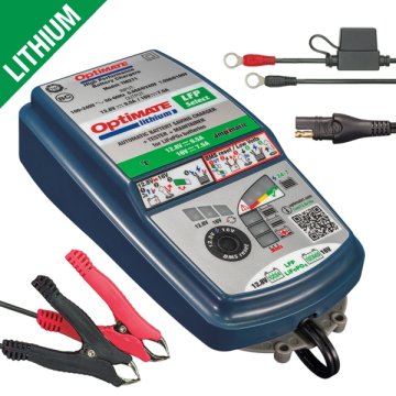 Tecmate OPTIMATE POLNILEC ZA LITIJEVE AKUMULATORJE LFP SELECT AMPMATIC 12,8 V 9,5 A / 16 V 7,5 A, 3–120 Ah, LFP / LIFEPO4, SAE (EL)