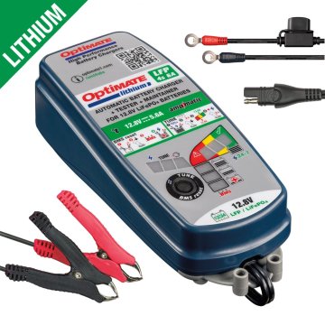 Tecmate OPTIMATE POLNILEC ZA LITIJEVE AKUMULATORJE 4S AMPMATIC 12,8 V / 13,2 V 6 A, 3-72 Ah, LIFEPO4, SAE (EL)