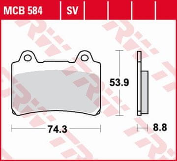 ZAVORNE OBLOŽNICE TRW ZF KH123 ORGANSKE YAMAHA FZR 750/1000 GENESIS '86-'88, TRX 850 '96-'99, FJ 1200 '91-'95, XJR 1200 '96-'98, XVZ 1300 ROYAL STAR '96-'01, XVZ 1300 VENTURE ROYAL '86-'92 SPREDNJI