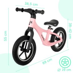 Otroški poganjalec za otroke, 2+, 12” PU kolesa, lahka, 3,4 kg, Nylu roza