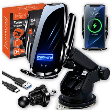 ZENWIRE W04 avtodržalnik za telefon z brezžičnim polnilnikom, mrežo vetrobranskega stekla, kokpitom