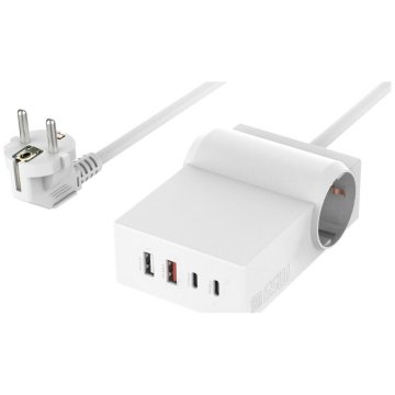 4smarts 6v1 razdelilnik, namizni, GaN, polnilna postaja, 65 W, USB-C/A/AC, bela