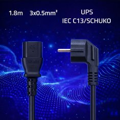 Qoltec napajalni kabel | SCHUKO CEE 7/7 (E/F) kotni vtič | IEC C13 | 3x0,5 mm² | Čisti baker Cu | 1,8 m