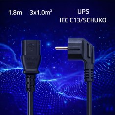 Qoltec napajalni kabel | SCHUKO CEE 7/7 (E/F) kotni vtič | IEC C13 | 3x1,0 mm² | Čisti baker Cu | 1,8 m