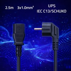 Qoltec napajalni kabel | SCHUKO CEE 7/7 (E/F) kotni vtič | IEC C13 | 3x1,00 mm² | Čisti baker Cu | 2,5 m