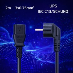 Qoltec napajalni kabel | SCHUKO CEE 7/7 (E/F) kotni vtič | IEC C13 | 3x0,75 mm² | Čisti baker Cu | 2 m
