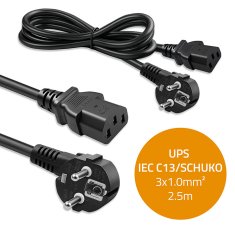 Qoltec napajalni kabel | SCHUKO CEE 7/7 (E/F) kotni vtič | IEC C13 | 3x1,00 mm² | Čisti baker Cu | 2,5 m