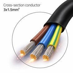 Qoltec napajalni kabel | SCHUKO CEE 7/7 (E/F) kotni vtič | bakreni baker | ogoljen, spajkano | 3x1,50 mm² | 3 m