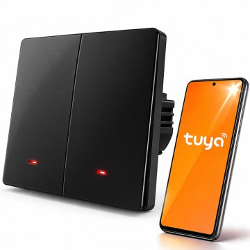Qoltec pametno 2-kanalno stikalo za luči | Wi-Fi | Časovnik | Tuya | Pametno življenje | Črna
