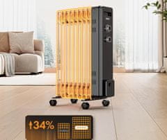Oljni radiator 2000W električni radiator 9 reber termostat črne barve