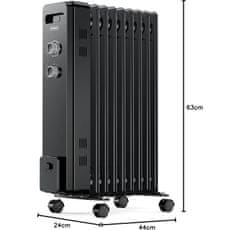 Oljni radiator 2000W električni radiator 9 reber termostat črne barve
