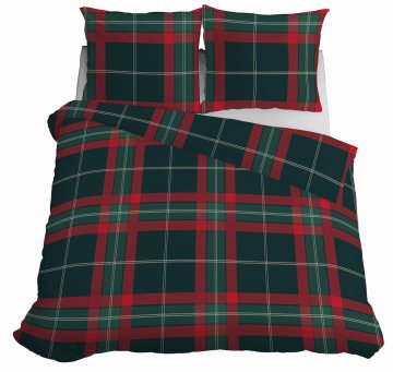 Detexpol Božična satenasta posteljnina 220x200 karo rdeča zelena