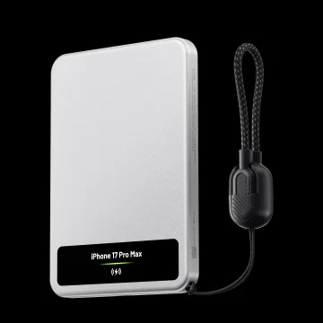 M8 magnetna prenosna baterija 5000 mAh USB-C kabel MagSafe LCD srebrne barve