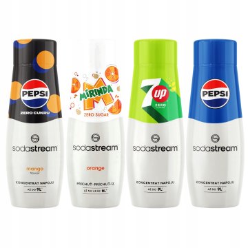 4 koncentrati Sodastream Pepsi Max Mango + Mirinda Zero + 7UP Free + Pepsi