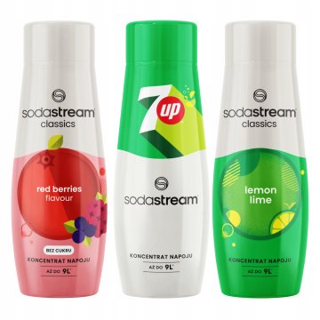 Zestaw 3 Koncentratów Sodastream Owoce Leśne + 7UP + Lemon Lime
