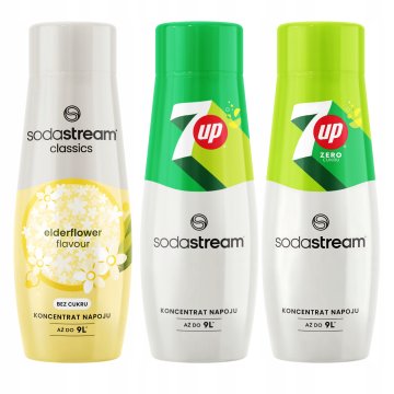 3 Syropy Koncentraty Sodastream Kwiat Bzu + 7UP + 7UP Free Bez Cukru