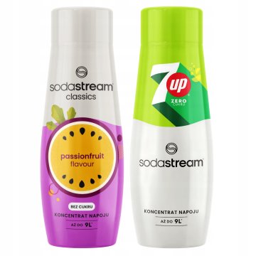2 Syropy Koncentraty Sodastream do Saturatora Marakuja + 7UPFree Zero Cukru