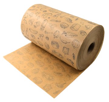 Rjavi živilski papir z natisnjenimi piktogrami, zvitek 35 cm, 10 kg