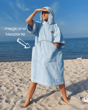 em Just Blue Beach Poncho - bombažna frotir tkanina, velikost L MOŠKI