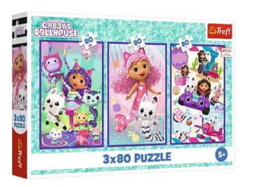 Trefl Puzzle Gabina mačja hišica Gabini pisani dnevi 3x80 34882