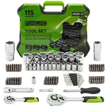 FOR Komplet orodja 115 kosov 1/4", 1/2" (6-kraki)