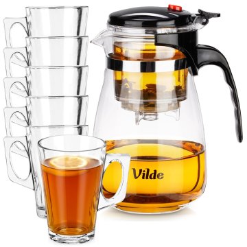 Vilde Dzbanek szklany z zaparzaczem spustowym do herbaty 960 ml + szklanki 255 ml 6 szt.