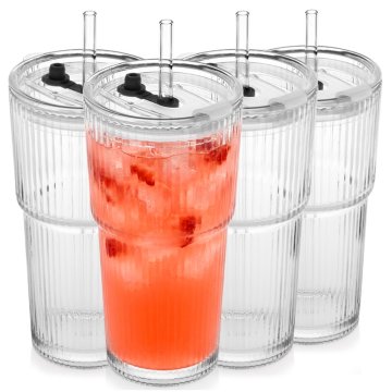 Vilde Kubki szklane z pokrywką i słomką 500 ml 4 szt.
