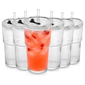 Vilde Kubki szklane z pokrywką i słomką 500 ml 6 szt.