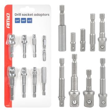 AMIO Zestaw adapterów do wkrętarki 9el. 1/4", 3/8", 1/2" -04931