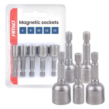 AMIO Zestaw nasadek magnetycznych 5el. 6-8-10-12-13mm -04937