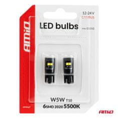 AMIO 05010 - LED T10 CANBUS 6 SMD 2020, bela, 12/24 V