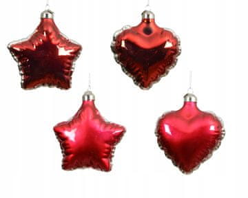 Kaemingk Božična kroglica, steklena, v obliki srca, v obliki zvezde, rdeča, velika, 11 cm, 1 kos