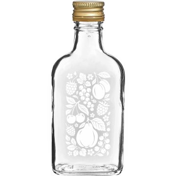 Browin Butelka szklana piersiówka biały nadruk Owoce z zakrętką 200 ml 1 sztuka