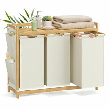 Songmics Bambusowy kosz na pranie komory 3 x 50 L