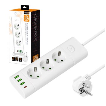 GH Podaljšek za napajanje SCHUKO + 3xUSB-A + USB-C, 1,5 m, z ozemljitvijo in stikalom, bel