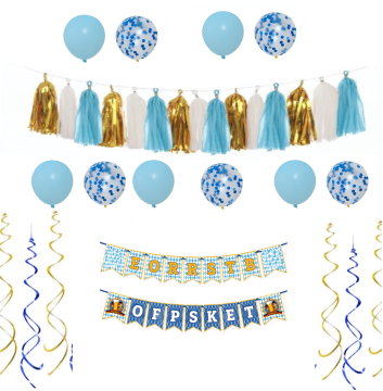 Komplet balonov, girland, spiral in cofkov za rojstnodnevno zabavo - moder