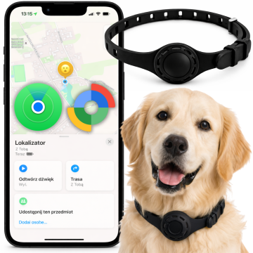 EE Ovratnica za hišne ljubljenčke s prostorom za lokator XQ3 črne barve + lokator pametne oznake F18 Dual Apple Find My Google Find My