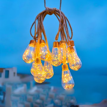 Solarna LED girlanda 10m konopljina vrv vintage božične lučke trpežne