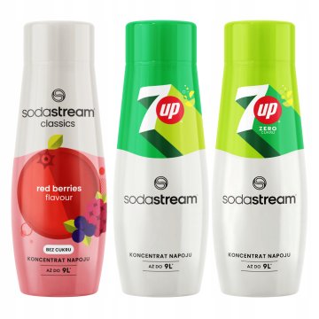 Zestaw 3 Koncentratów Sodastream Owoce Leśne + 7UP + 7UP Free Bez Cukru