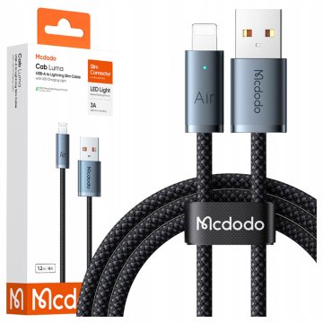 Mcdodo USB-A LIGHTNING KABEL ZA HITRO POLNJENJE ZA TELEFON LED ČRNEGA RAZMERJA 2M