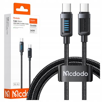 Mcdodo USB-C KABEL USB-C HITRO POLNJENJE USB TIPA C PD 240W 1M LED ČRN