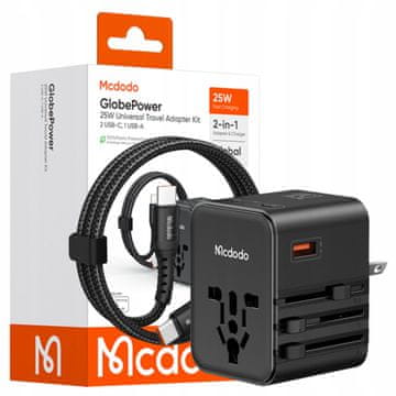 Mcdodo 2v1 polnilnik, potovalni adapter, vtič, angleščina, VB, EU, ZDA, 25 W