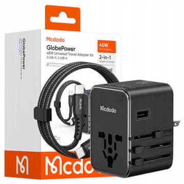 Mcdodo 2v1 polnilnik potovalni adapter vtič angleščina VB EU ZDA 45W