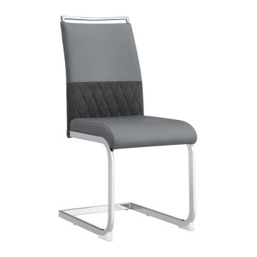 SONNENH Jedilni stoli, 2 v kompletu, 95 cm, siv PU in prešit tekstil, visoko naslonjalo, sedež 42×45 cm, srebrno podnožje v obliki sani