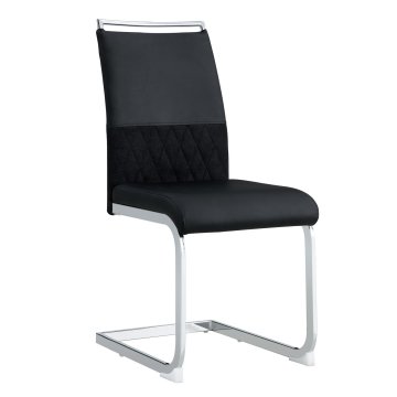SONNENH Jedilni stoli, 2 v kompletu, 95 cm, črn PU in prešit tekstil, visoko naslonjalo, sedež 42×45 cm, srebrno podnožje v obliki sani