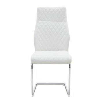 SONNENH Jedilni stoli, 2 v kompletu, 100 cm, bela, srebrno podnožje, PU prevleka, visoko rombasto prešito naslonjalo, sedež 42 × 45 cm in podnožje v obliki sani