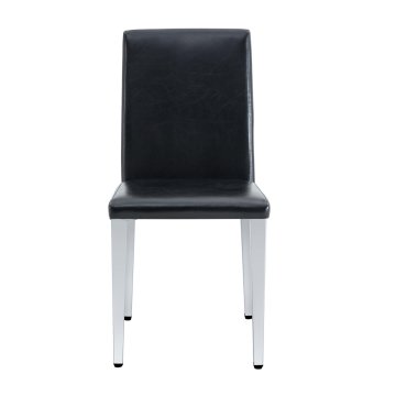 SONNENH Jedilni stoli, 2 v kompletu, 90 cm, črna, srebrne noge, PU oblazinjenje, preprosto visoko naslonjalo, 41 cm širok sedež in 4,5 cm debela blazina