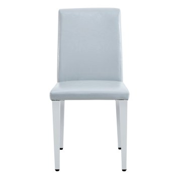 SONNENH Jedilni stoli, 2 v kompletu, 90 cm, svetlo siva, srebrne noge, PU oblazinjenje, preprosto visoko naslonjalo, 41 cm širok sedež in 4,5 cm debela blazina
