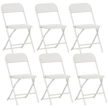 SONNENH Zložljivi jedilni stoli, 6 v kompletu, 79,5 cm, bela PP plastika in jeklen okvir, sedež 40 × 39,5 cm na višini 45 cm, zložena debelina 5,5 cm