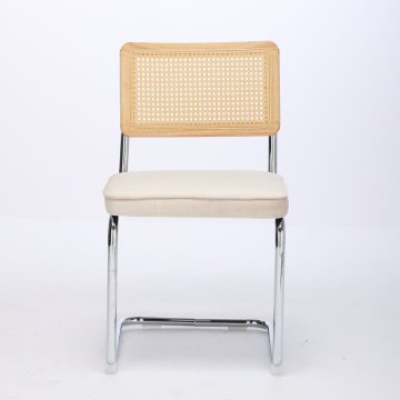SONNENH Jedilni stoli, 2 v kompletu, 81 cm, bež, srebrno podnožje, žameten sedež 47 × 41,2 cm, pleteno ratanovo naslonjalo in srebrno kovinsko podnožje v obliki sani